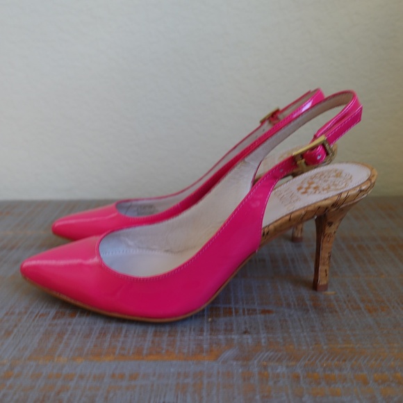 NEW Vince Camuto Magenta Patent Leather Stefania Pointy Slingback Heels Size 6.5 - Picture 3 of 10